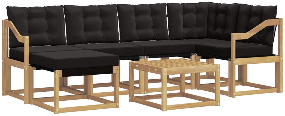 vidaXL Buiten - bank - set - 7 - st - 6-zits - Wit - en - zwart Wit en zwart
