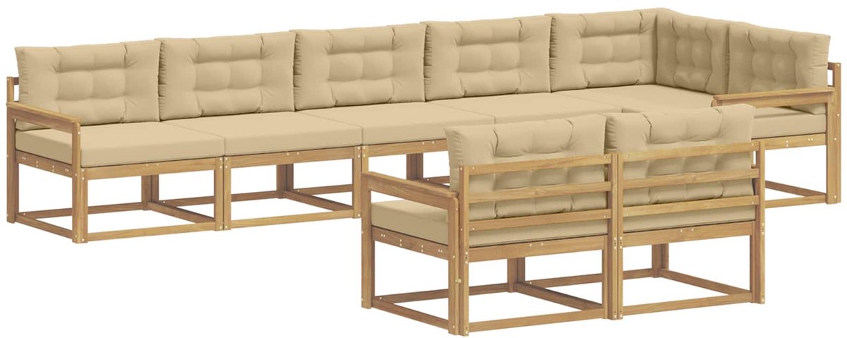 vidaXL Buiten - bank - set - 6 - st - 8-zits - Wit - en - Beige - Polyester Wit en Beige