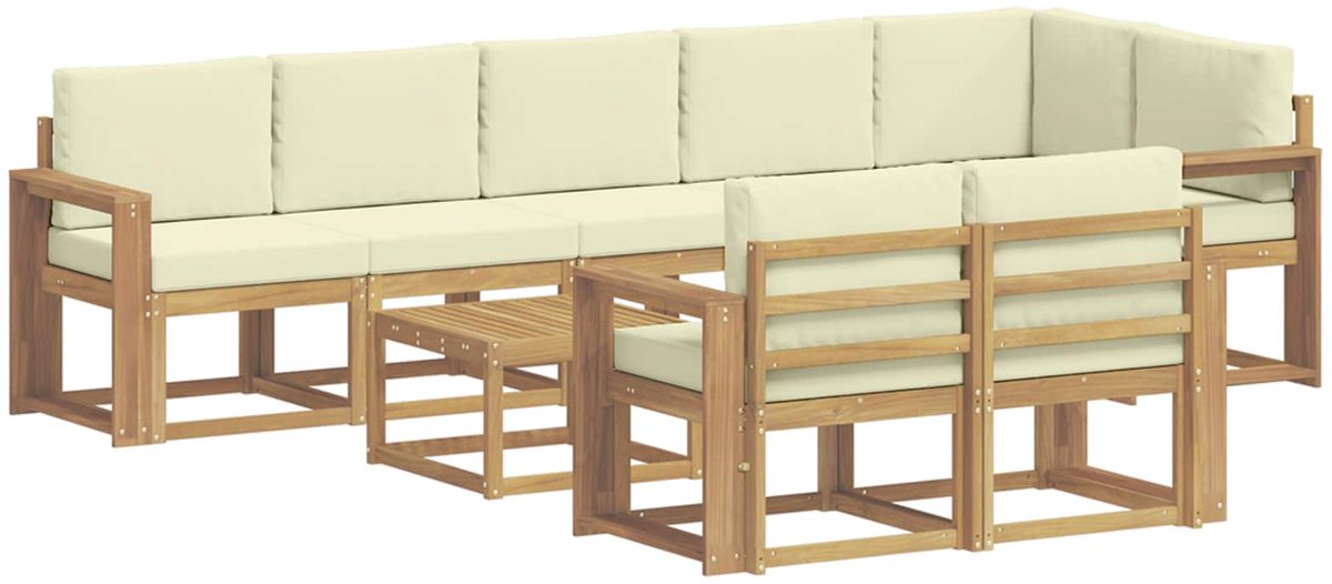 vidaXL Buiten - bank - set - 9 - st - 8-zits - Wit - en - crèmekleurig - Polyester Wit en crèmekleurig