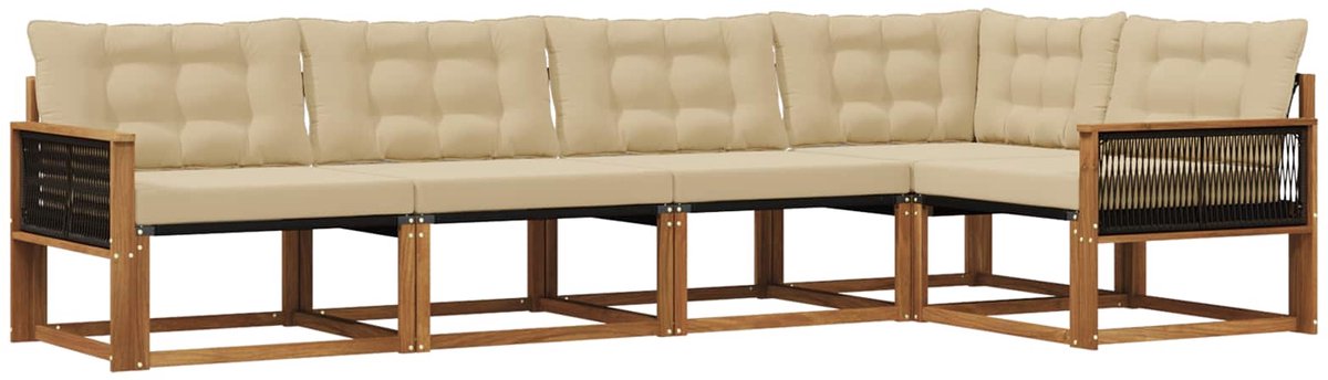 vidaXL Buiten - bank - set - 5 - st - 5-zits - Natuurlijk - en - Beige Natuurlijk en Beige