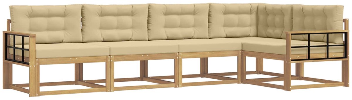 vidaXL - Buiten - bank - set - 4 - st - Wit - en - Beige - Polyester