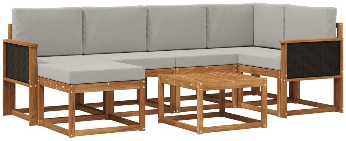 vidaXL Buiten - bank - set - 7 - st - 6-zits - Naturel - en - lichtgrijs Naturel en lichtgrijs