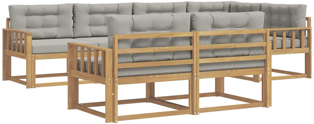 vidaXL Buiten - bank - set - 6 - st - 7-zits - Wit - en - Lichtgrijs - Polyester Wit en Lichtgrijs