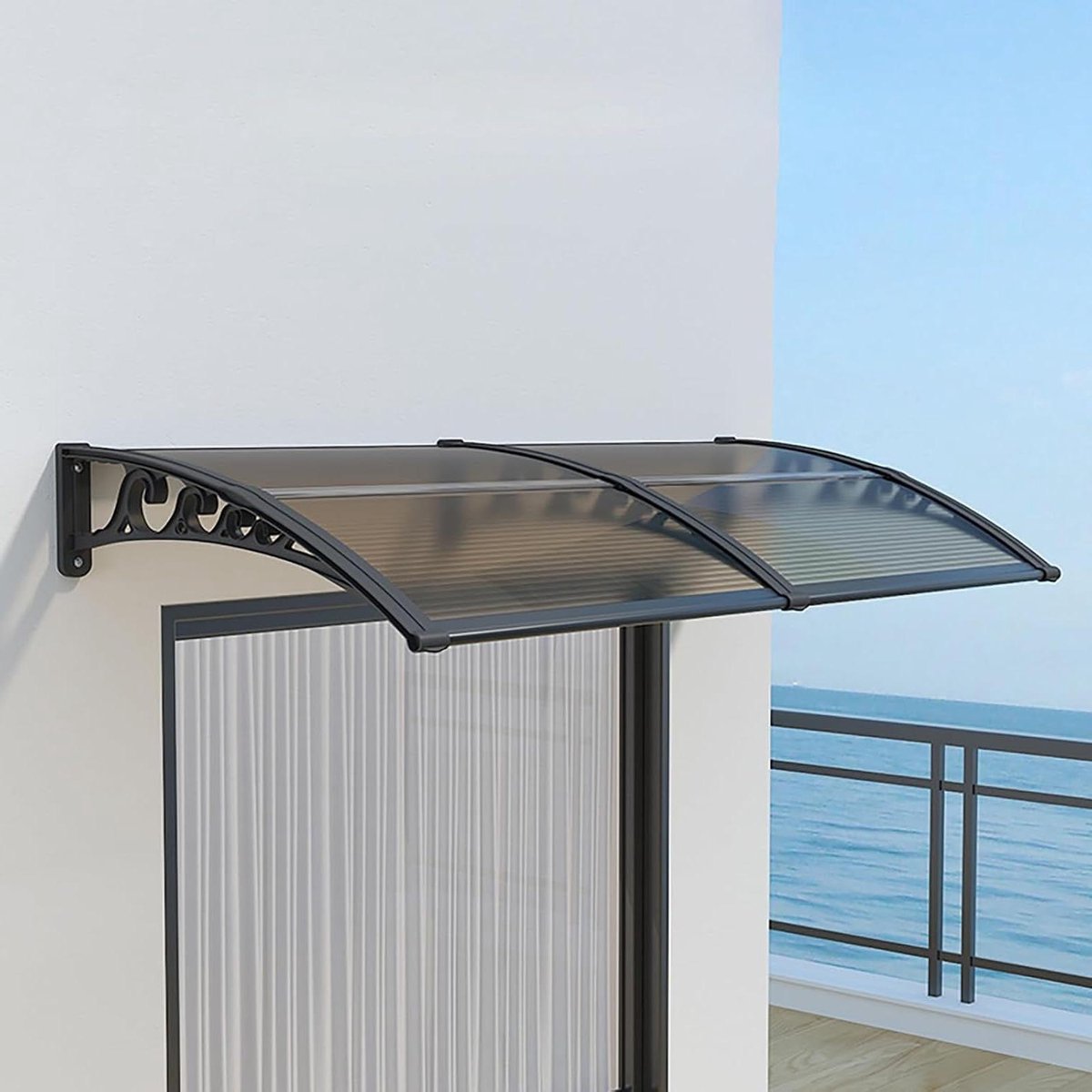 Regendak Deur - Luifel Balkon - Buitenruimte Beschermen - UV Bestendig Polycarbonaat - 60x60 cm - Zwart Bruin