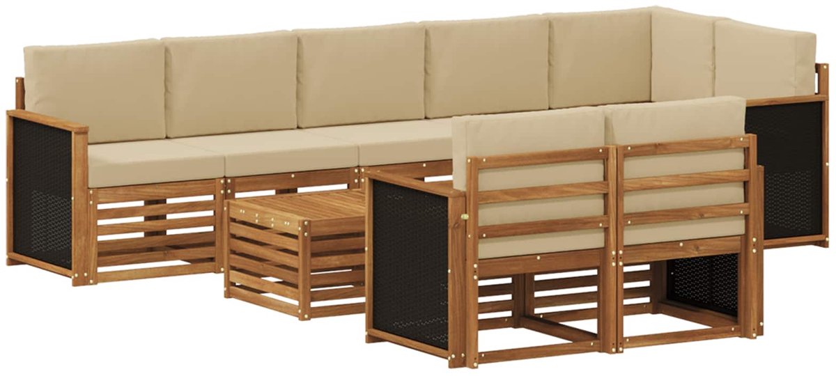 vidaXL Buiten - bank - set - 8 - st - 8-zits - Naturel - Massief - Acacia - Hout