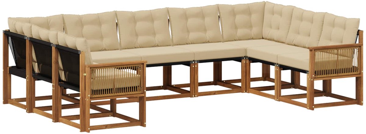 vidaXL Buiten - bank - set - 9 - st - 9-zits - Natuurlijk - en - Beige Natuurlijk en Beige