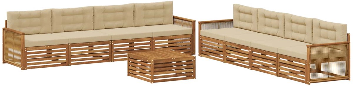 vidaXL Buiten - bank - set - 9 - st - 8-zits - Natuurlijk - en - Beige Natuurlijk en Beige