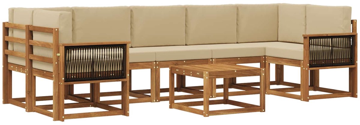 vidaXL Buiten - bank - set - 6 - st - 7-zits - Natuurlijk - en - Beige Natuurlijk en Beige