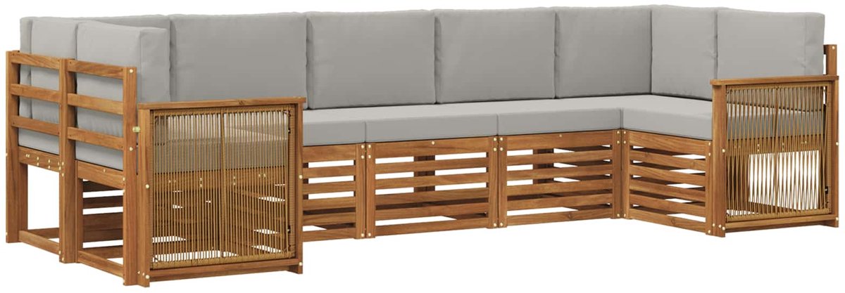 vidaXL Buiten - bank - set - 7 - st - 7-zits - Naturel - en - lichtgrijs Naturel en lichtgrijs