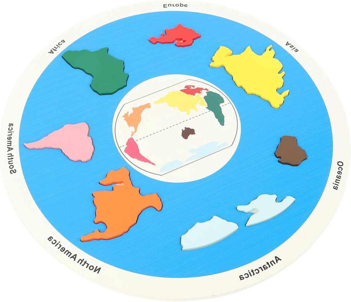 Houten Wereldpuzzel - Continenten Puzzel Educatief - Kinderen Leren - Vroeg Educatief Hulpmiddel - 39 x 2 x 0.1 cm