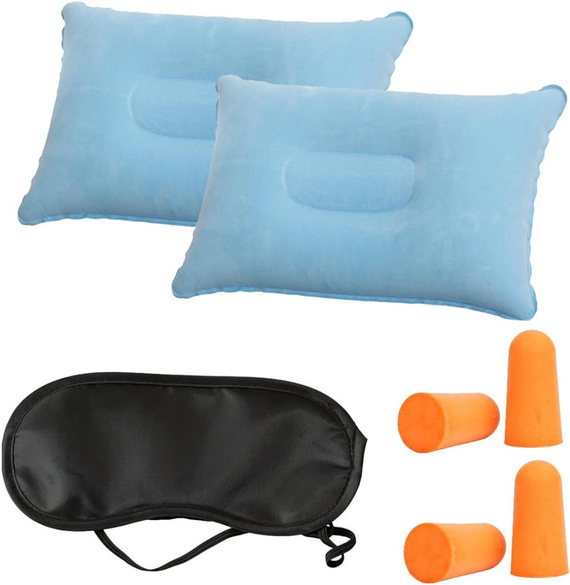 Opblaasbaar Kussen - Reiskussen - Kampeer Kussen Opblaasbaar - Kampeerkussen - Lichtgewicht En Snel Opblaasbaar - Kussen - Geschikt voor buiten - Lichtgewicht en draagbaar - 1 Zwart Oogmasker en 2 Oordopjes - Lichtblauw - 2 Stuks - van Imperatoris