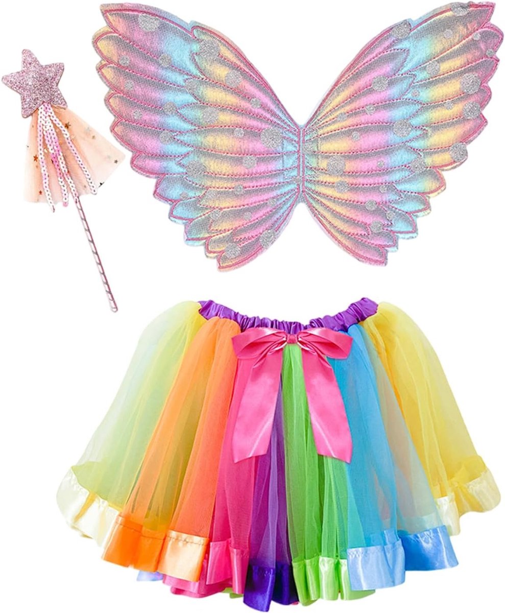 3-delig Vlinder Kostuum voor Meisjes met Fairy Vleugels, Toverstaf en Accessoires voor Feestjes en Verkleedpartijen