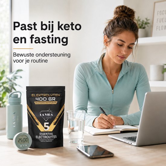 LA VIDA LUXE Elektrolyten Poeder - 68 Porties - 5 Essentiele Electrolyten - Suikervrij Electrolytes Poeder met Natrium, Kalium, Magnesium, Calcium & Chloride - Voor Sport, Hydratatie, Keto & Fasting — afbeelding 3