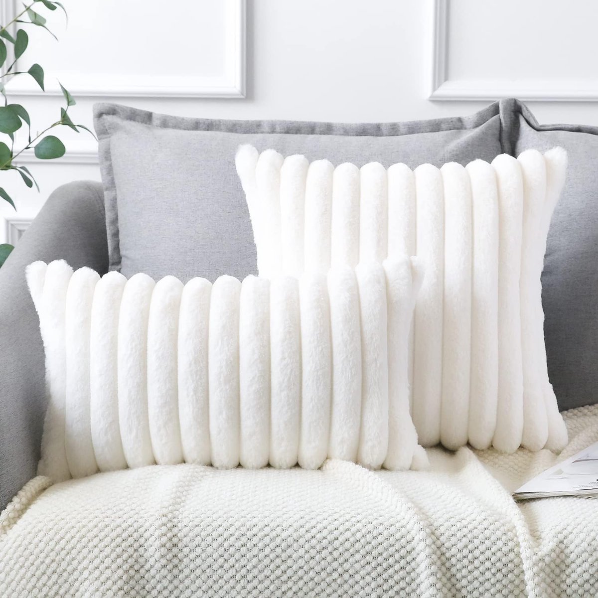 MODENUIT Sierkussenhoezen – Set van 2 – 30 x 50 cm – Pluche en Fluweel – Met Verborgen Rits – Voor Bank en Bed