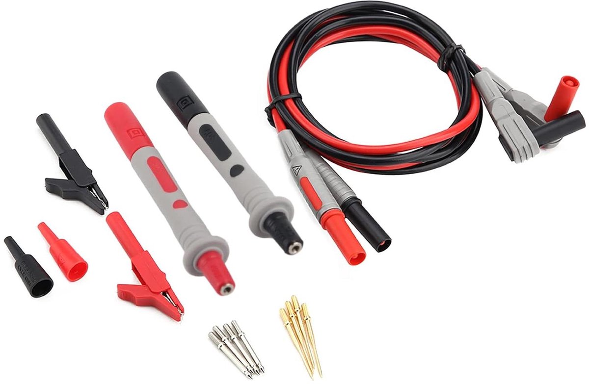 Multimeter Kabelset - Testkabels Krokodillenklemmen - Elektronica Testen - Flexibele Koperen Stekkers - 1 Meter Lengte - Zwart Rood