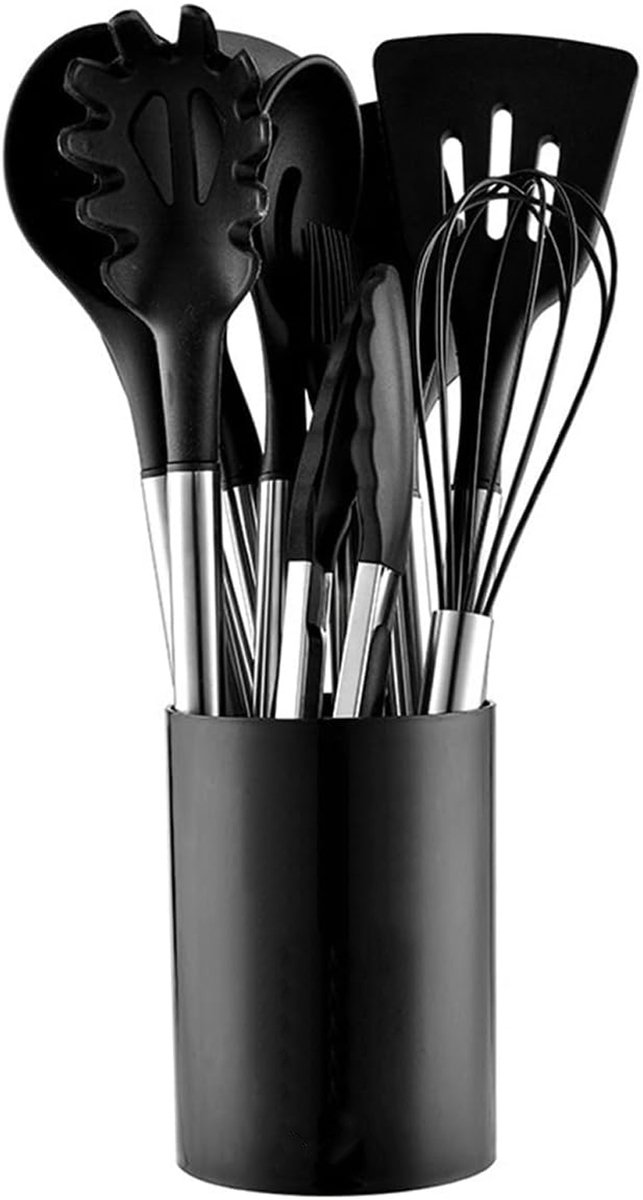 MODENUIT Keukengerei Set – 12-Delig – 36 x 13 x 13 cm – Siliconen en Roestvrij Staal – Khaki – Koken en Bakken