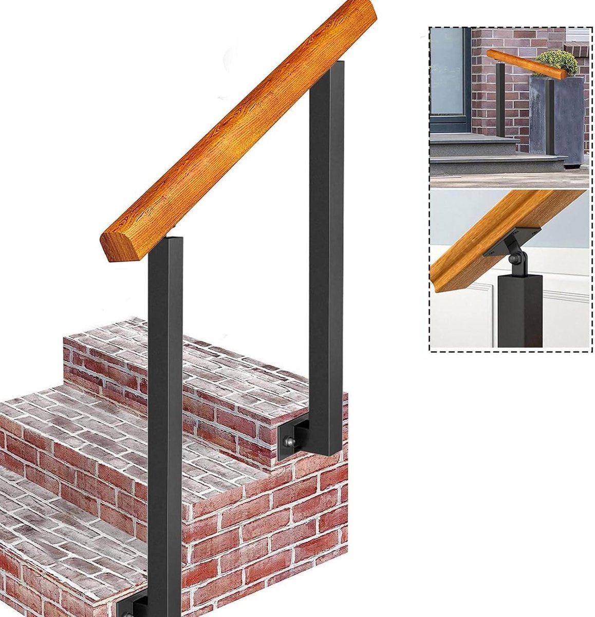 Buiten Trapleuning - Houten Reling Buiten - Veiligheid Buiten - Verstelbare Helling - 80 cm Hout - Zwart