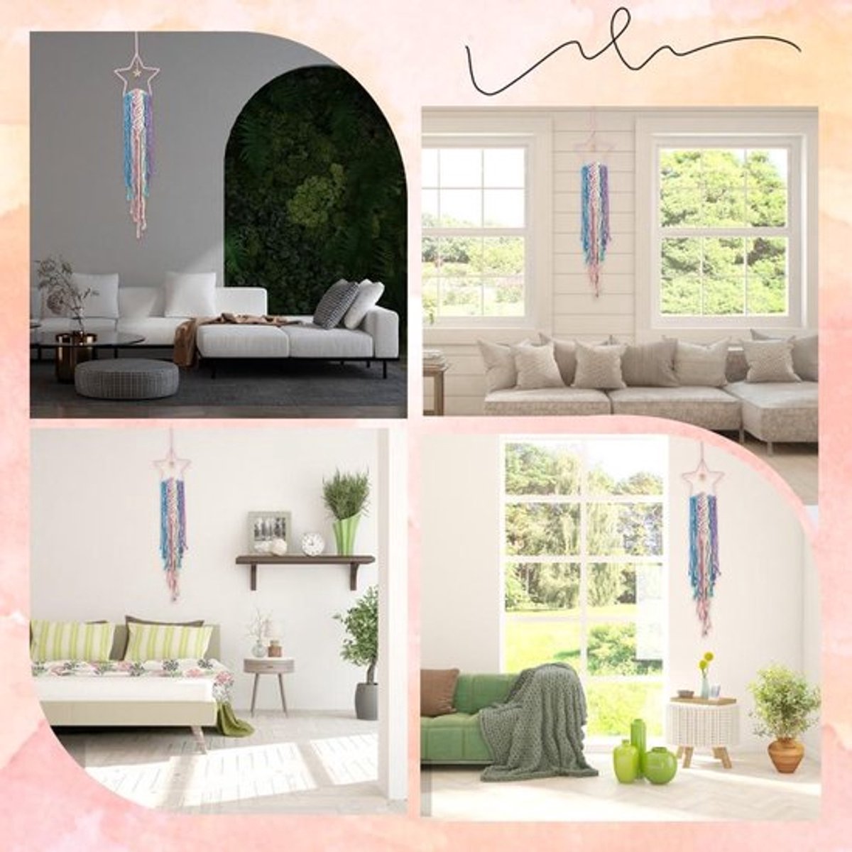 Geweven ster tapijt - Boho decor - Handgemaakt - Bohemian - Gehaakt - Muur opknoping - Macramé - Dromenvanger - Boheemse stijl - Kleurrijke kwastjes - Geschikt voor slaapkamer woonkamer kinderkamer