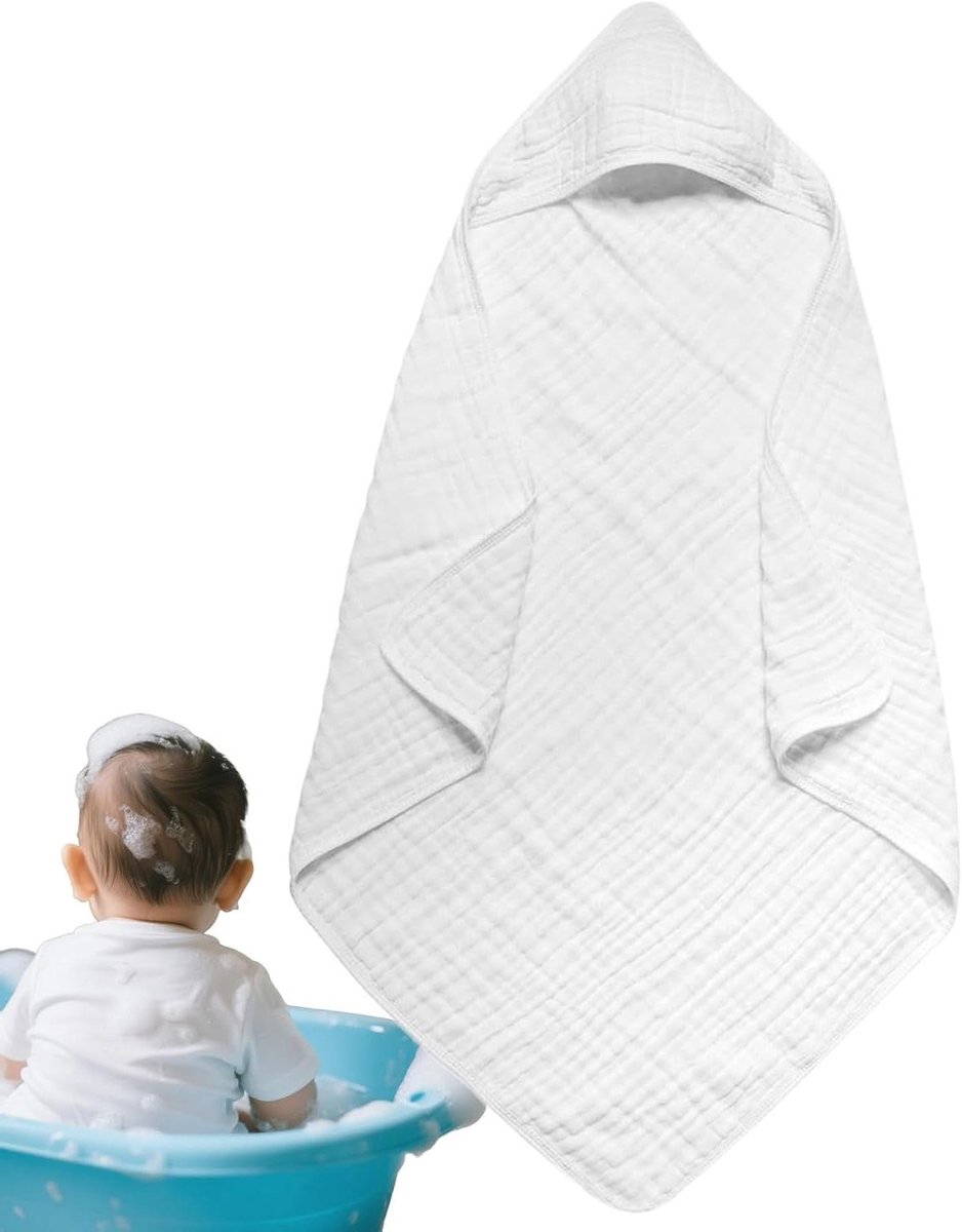 Babyhanddoeken met capuchon - Katoenen badjas - Badtijd comfort - Zacht en absorberend - 90 x 75 cm - Wit
