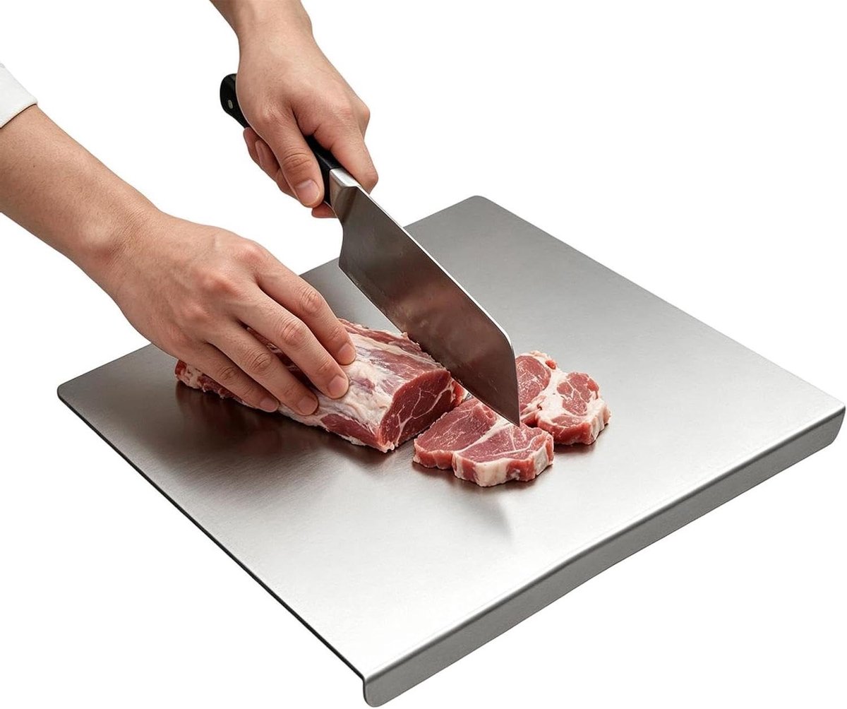 Snijplank Staal - Metalen Plank - Maaltijd Bereiden - Antislip Rand - 30x30 cm - Zilver