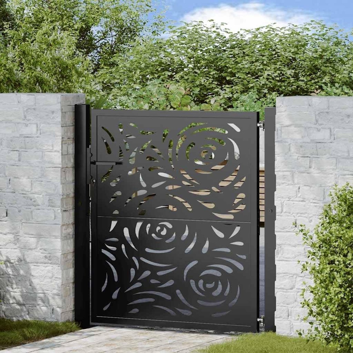 Tuinpoort - Hekpoort Hofpoort - Tuin Afsluiten - Lasergesneden Vlammen - 105 x 105 cm - Zw