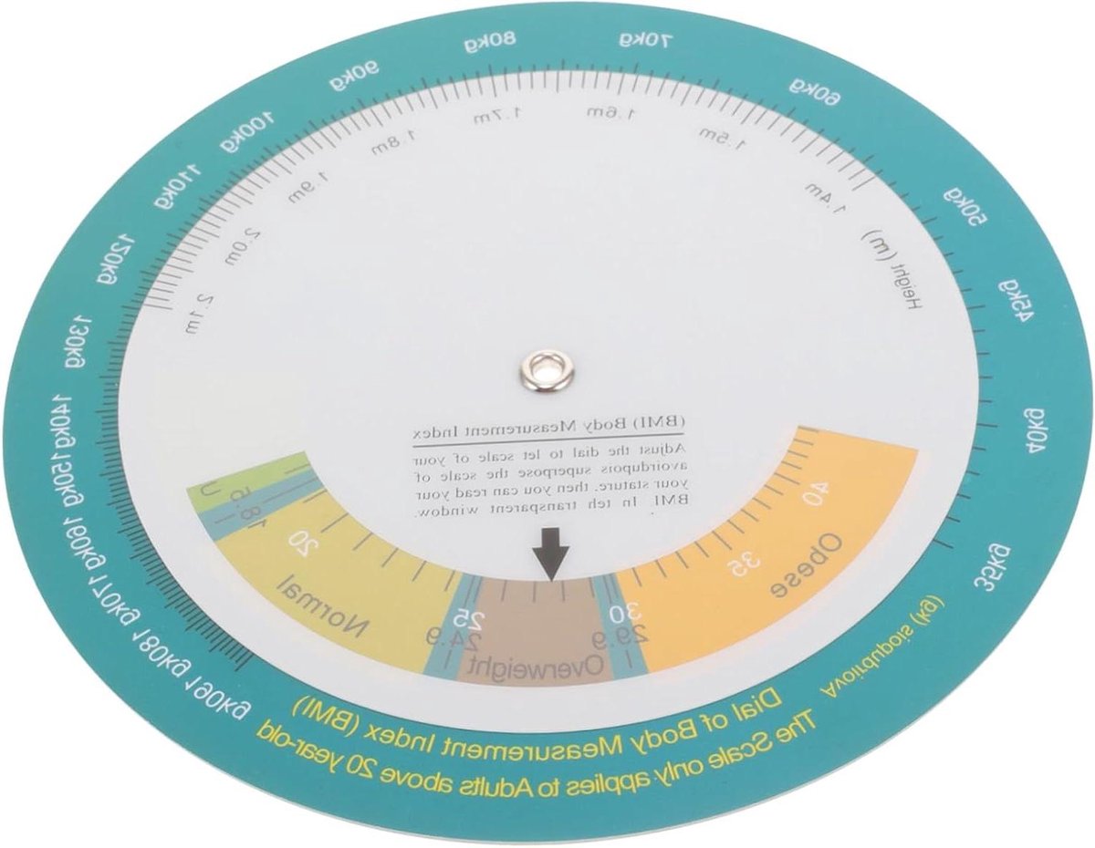 BMI Gewichtskaart - Gezondheidsmeter Schijf - Gezondheid Monitoren - Wandmontage Ontwerp - 15x15 cm - Multicolor