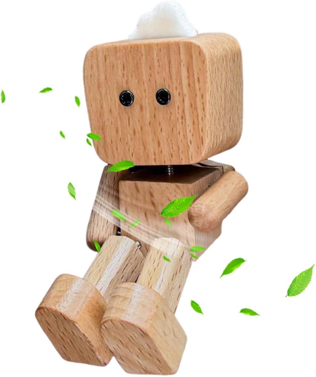 Houten Robot Luchtverfrisser - Auto Ventilatie Clip - Auto Interieur Verfrissen - Robot Kunst Ontwerp