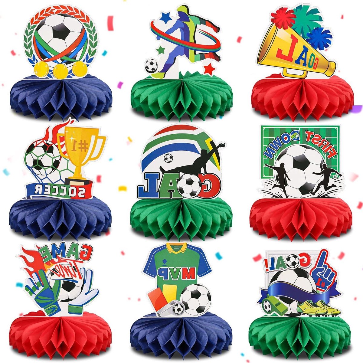 Voetbal Decoratie Set - Honingraat Decoratie - Verjaardag Vieren - Themafeest Benodigdheden - 15 x 15 x 17 cm