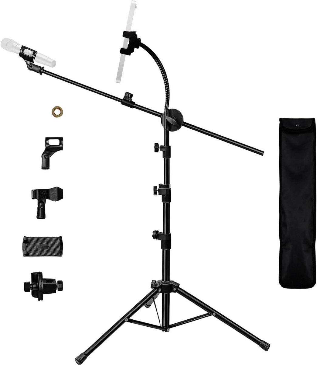 Microfoonstandaard - Studiostandaard Podcasthouder - Muziek Opnemen - Dubbel Gebruik - 158 cm - Zwart