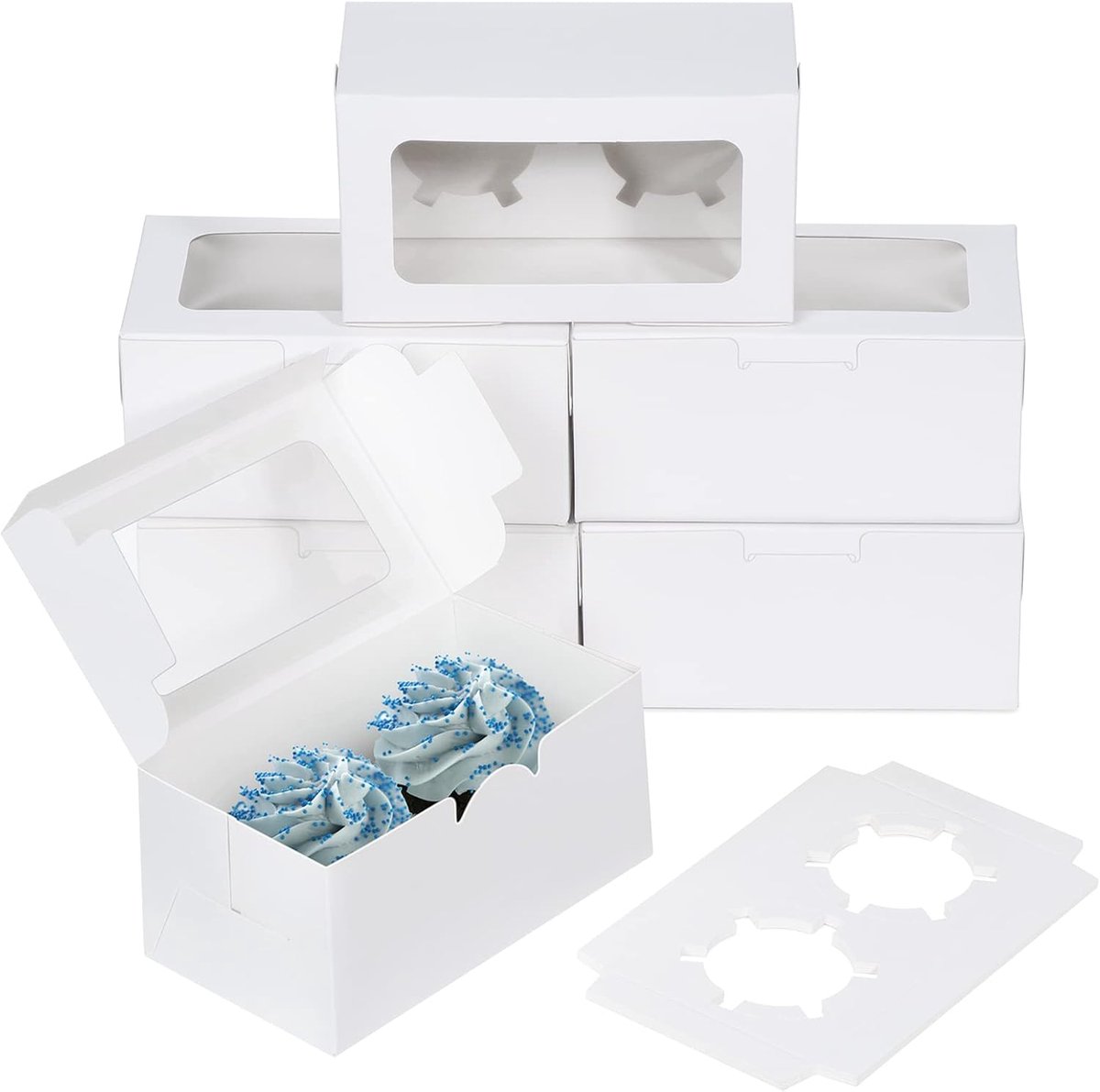 Cupcakedoosje - 30 x 20 x 20 mm - 2 gaten - wit - Met Tray en Venster - Gebaksdoos - Perfect Voor Cupcakes, Desserts en Meer - 50 stuks - Cupcakedozen - van Imperatoris