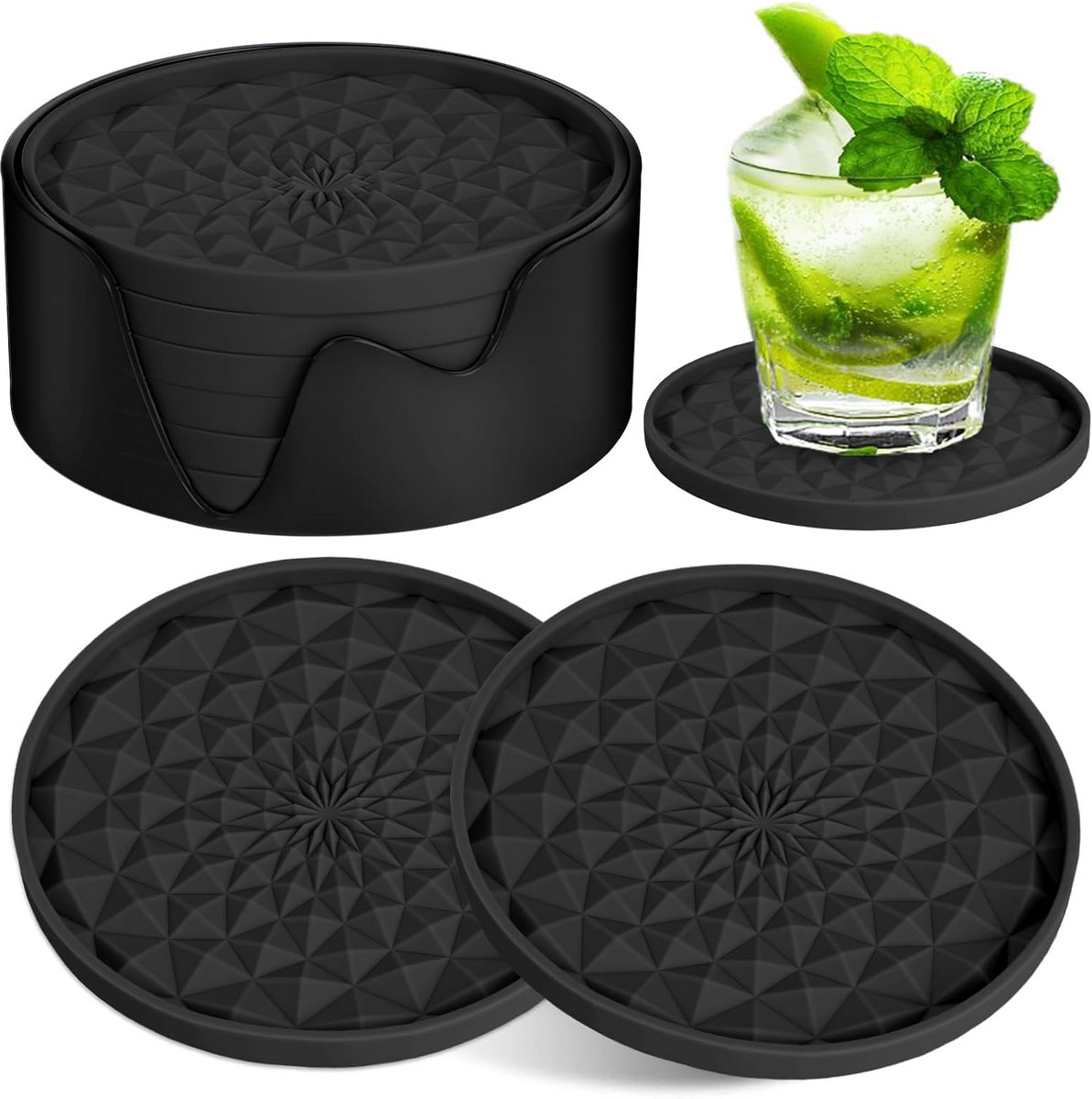 Siliconen Onderzetters - Drank Houders - Tafel Beschermen - Extra Dik Ontwerp - 6 Stuks - Zwart