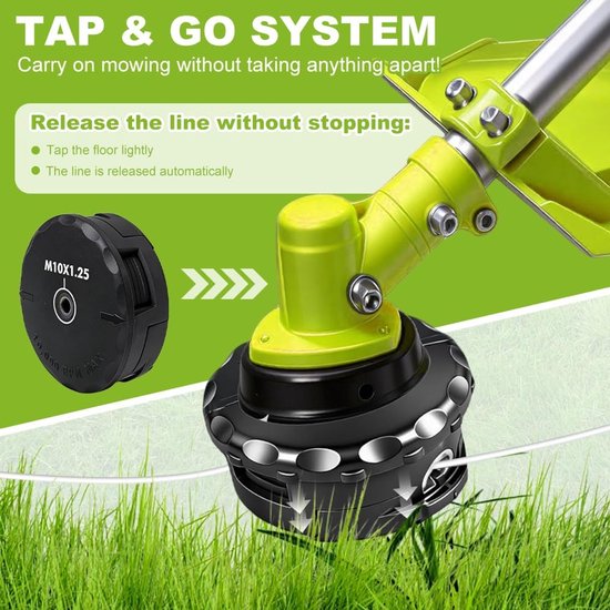 Universele Draadkop - Bosmaaier Kop - Gazon Onderhoud - Tap & Go Systeem - M10 x 125 - Zwart — afbeelding 3