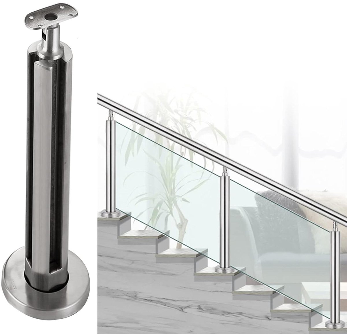 Terraspalenhouder - Bevestigingsklem - Balustrade Monteren - Voor Rond Glas - N.v.t. - Zilverkleurig