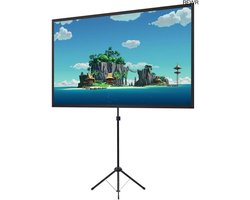 Projector screen with tripod, portable projector screen, 100 inch, 16:9, 4K HD projection screen, lightweight and compact, ideal for home cinema, indoor and outdoor movies.