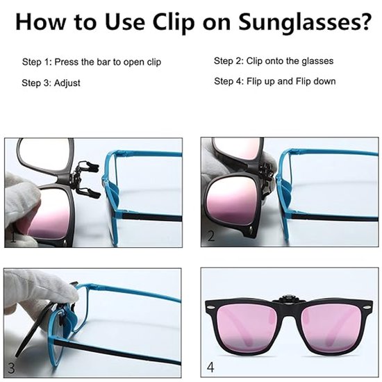 Clip-on zonnebril Geschikt voor kinderen - Gepolariseerde clip-on zonnebril, Geschikt voor brillen op sterkte, jaszonnebril Geschikt voor kinderen, meisjes en jongens (roze en zwart) — afbeelding 3