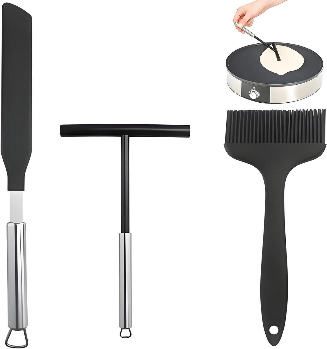 Pannenkoekenverdeler Set - Keuken Gadgets - Bakken Thuis - 3 Delig - 20 cm - Zwart