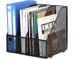 EasyPAG 4 Compartments A4 Metal Desk Desk Organizer Document Holder File Tray Magazine Holder Letter Tray Paper Magazine Organizer, Black