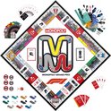 Monopoly Grand Prix bordspel, met F1-thema, gedraaid op zijn punt. Meerdere kaarten en fiches.