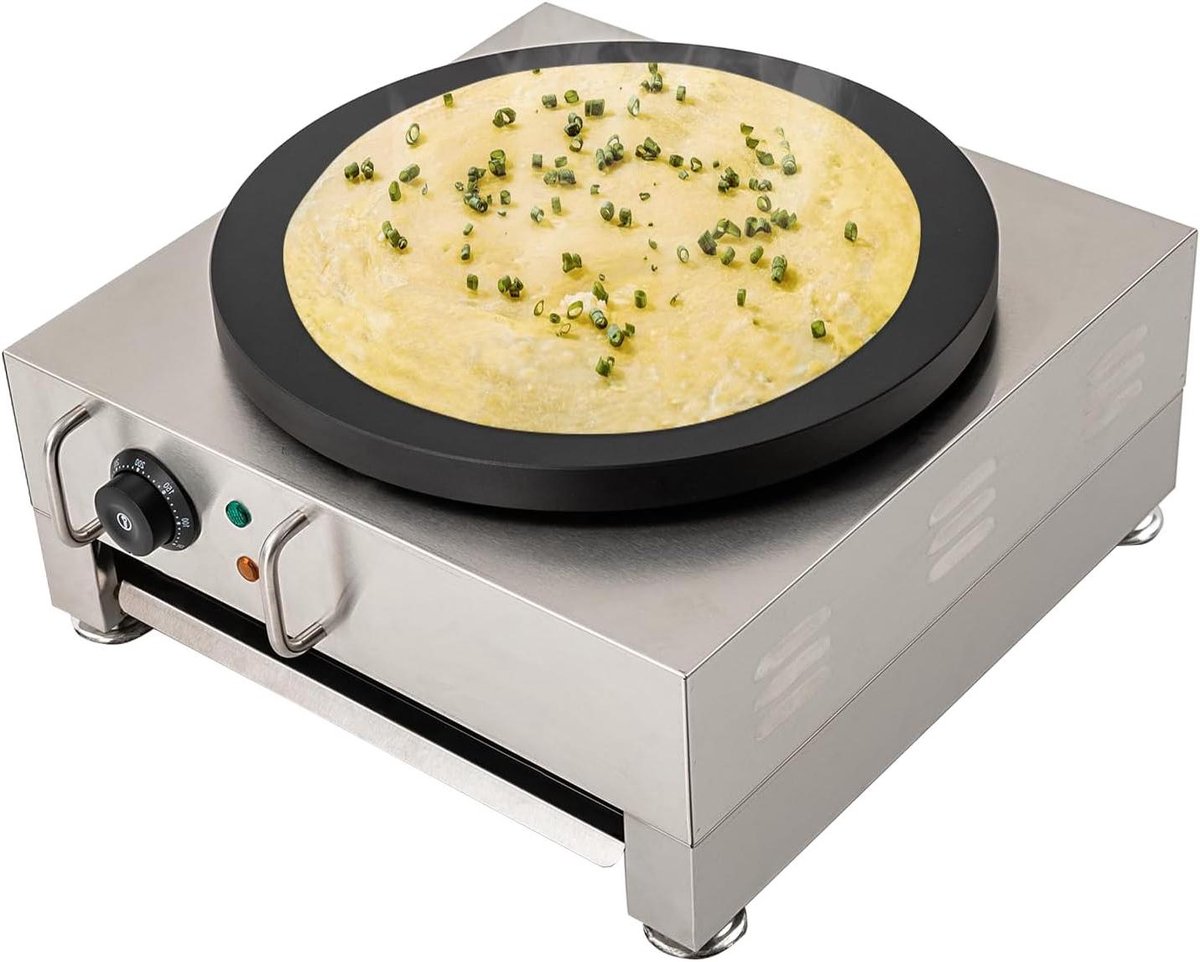 Elektrische Crêpe Maker - Pannenkoekenmachine - Grote Pannenkoeken Bakken - Antiaanbaklaag - 40 Cm - Zilver