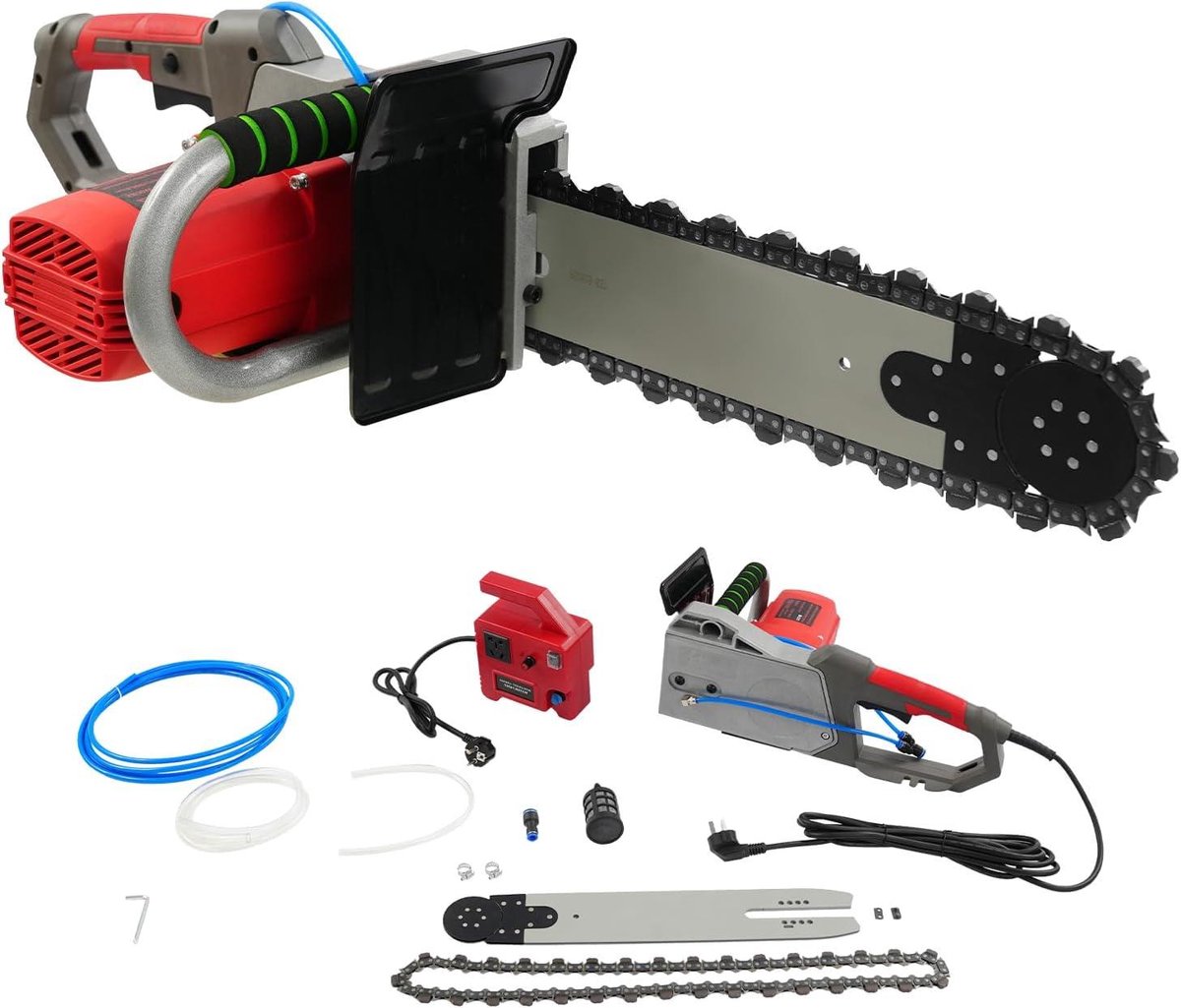 Elektrische Kettingzaag - Betonzaag Muurzaag - Muren Zagen - Geïntegreerde Waterpomp - 48 cm - Grijs Rood