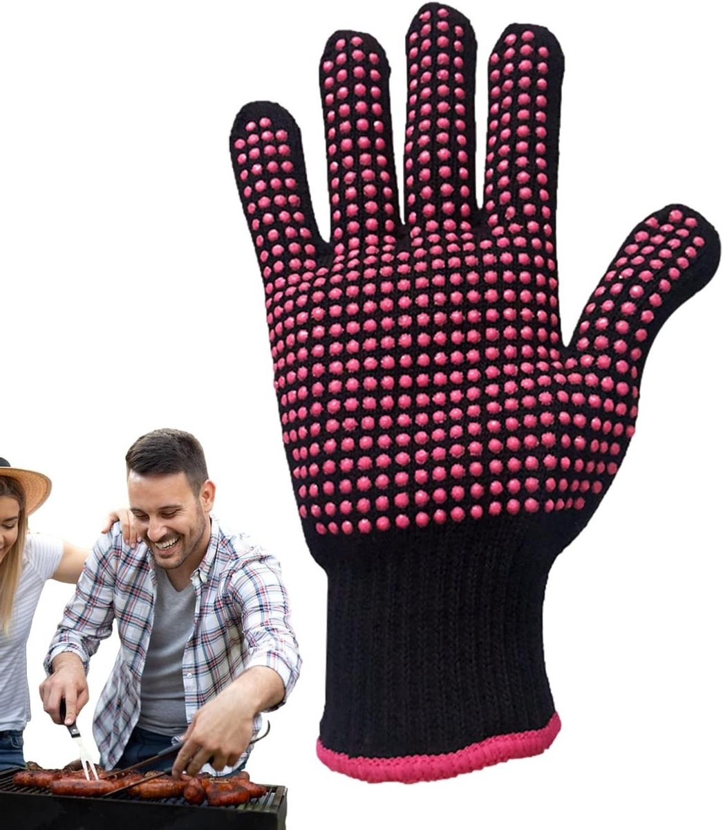 Hittebestendige Handschoenen - Keukenoven Mittens - Veilig Koken - Antislip Siliconen - 22 x 12 cm - Roze