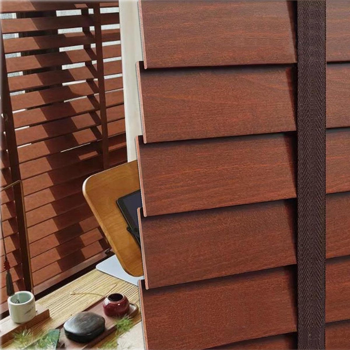 Houten jaloezieën - Raambekleding lamellen - Lichtregulering privacy - Massief tung hout -