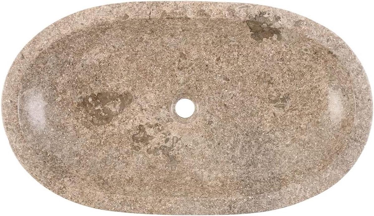 Marmeren wastafel - Natuursteen waskom - Badkamer verfraaien - Handgemaakt uniek stuk - 70 cm ovaal - Gepolijst grijs
