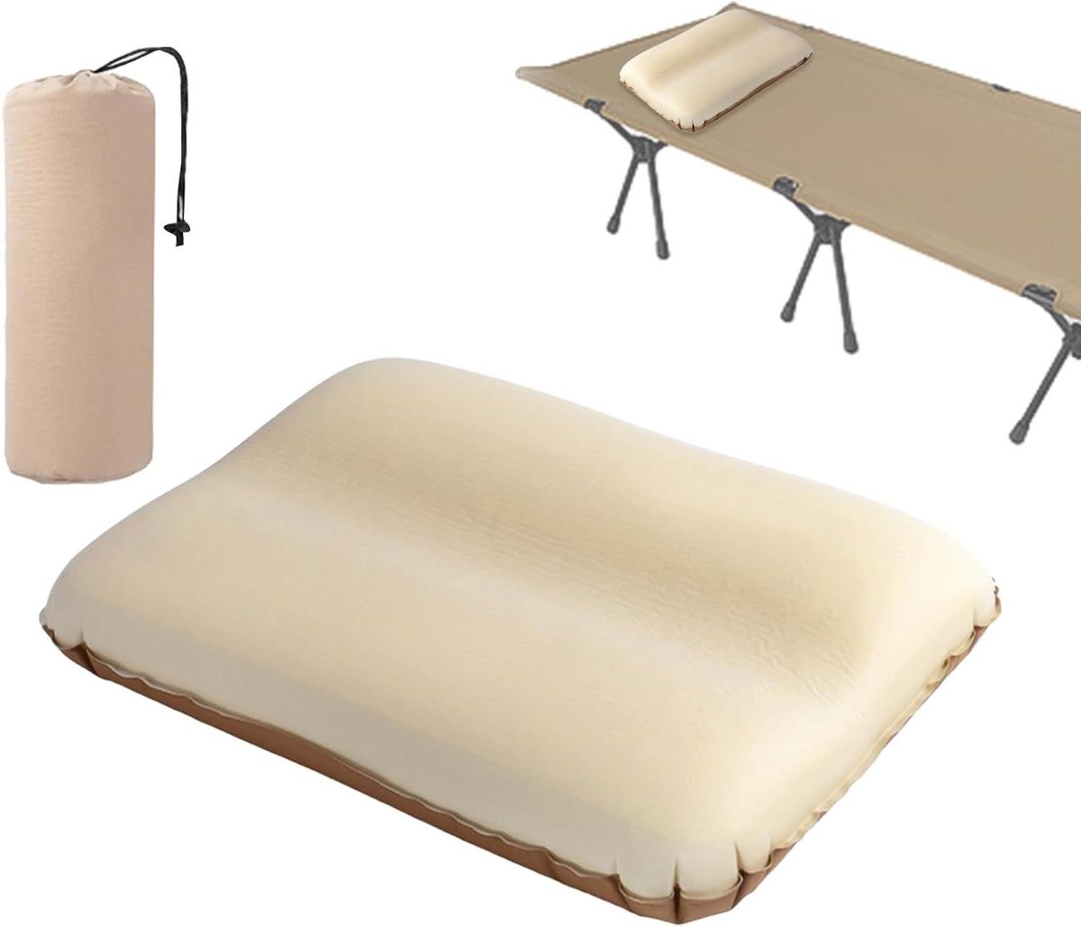 Opblaasbaar Kussen - Reiskussen Neksteun - Comfortabel Reizen - Automatisch Opblaasbaar - 46 x 30 cm - Koffie