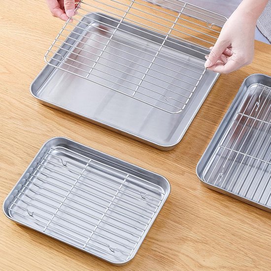 Dikke RVS Bakplaat met Rooster, RVS Grillpan voor Brood, Gebak, Braden en Uitlekken van Ingrediënten of Keukengerei (met rek) — afbeelding 5