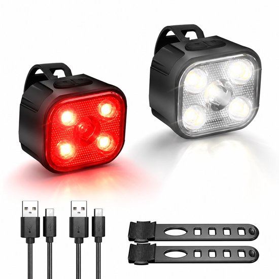 Kit d'éclairage de vélo PROKING – Rechargeable USB-C – Phare et feu arrière – 500 Lumens – Lumières de vélo LED résistantes à l'eau