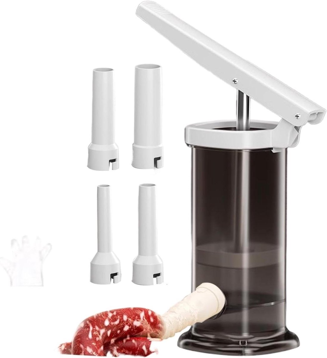 Handmatige Worstvuller - Vleesvuller Keuken - Zelf Worsten Maken - Arbeidsbesparend Hefboomprincipe - 0.5 kg Capaciteit - Grijs