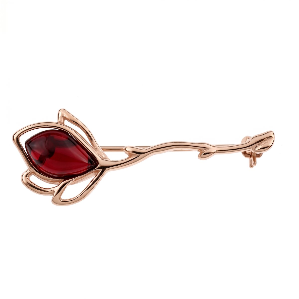 Cavill - Dames Broche 925 Sterling Zilver - Roségoud Verguld - Elegante Cabochon Baltische Barnsteen 0,9 ct - Kersenrood - Stijlvolle Sieraden