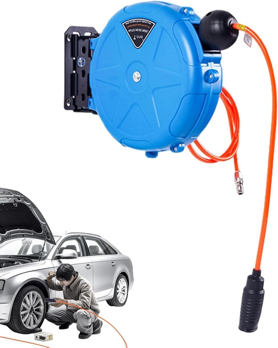 Luchtslanghaspel - Automatische oproller - Werkplaats organiseren - Wandmontage ontwerp - 10 meter - Blauw