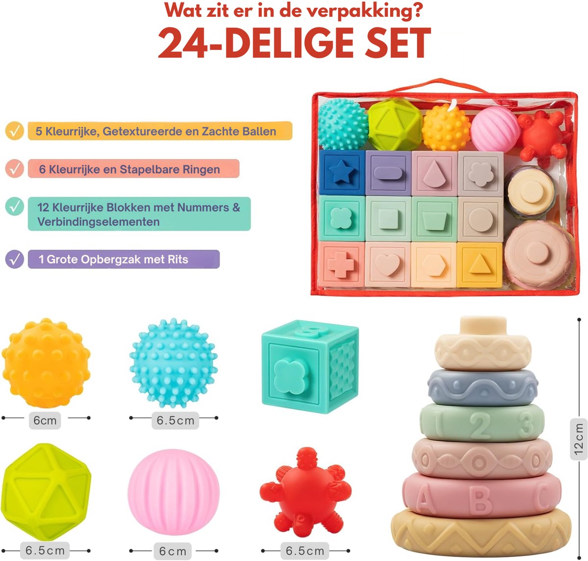 Homeblend Baby Speelgoed - Baby Montessori - Sensorisch Bijt & Stapel Set - 23-delig - Badspeelgoed - Zacht Silicone - Speelgoed 0 jaar - Speelgoed 1 jaar — afbeelding 7